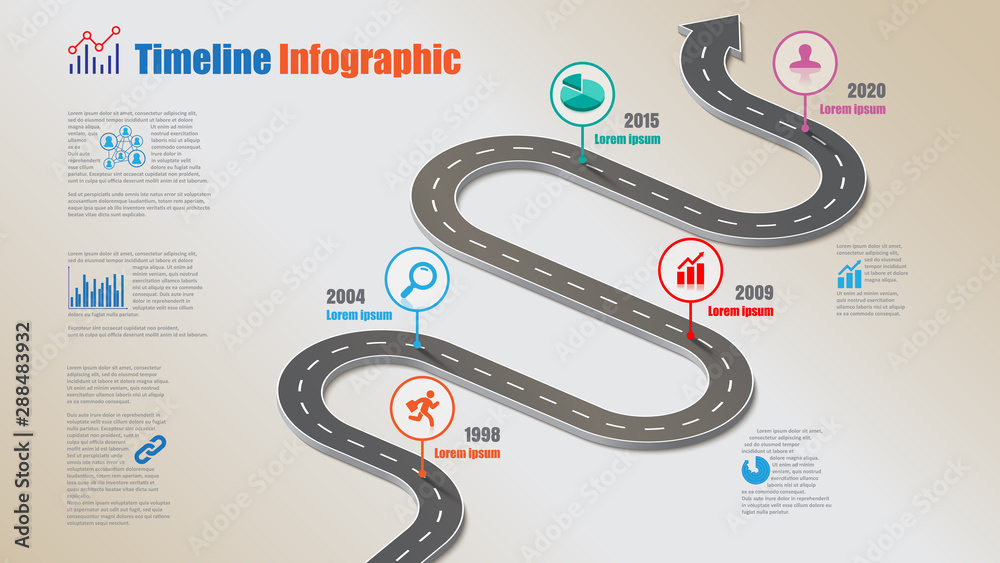 Business road map timeline infographic template with pointers designed ...