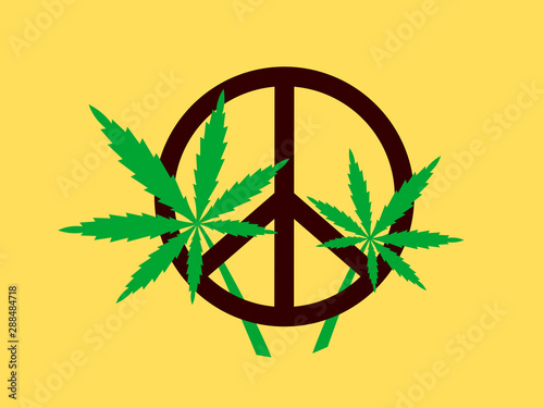 Hippies - symbol of peaceful pacifism and growing marijuana. Alternative lifestyle, culture, subculture and counterculture. Vector illustration