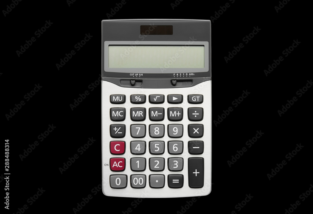 silver calculator for financial number calculate and business or office supply tool on black background isolated included clipping path silver calculator for financial number calculate and business or office supply tool on black background isolated included clipping path