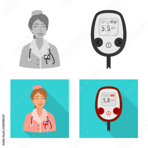 Vector illustration of diet and treatment symbol. Set of diet and medicine stock symbol for web.