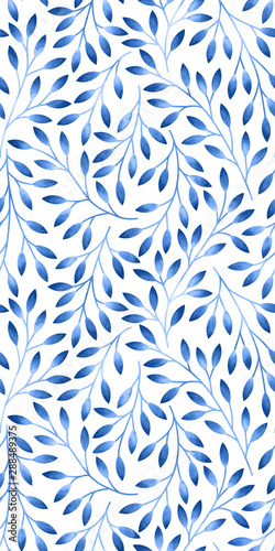 Seamless pattern with stylized leaves. Watercolor hand drawn illustration.