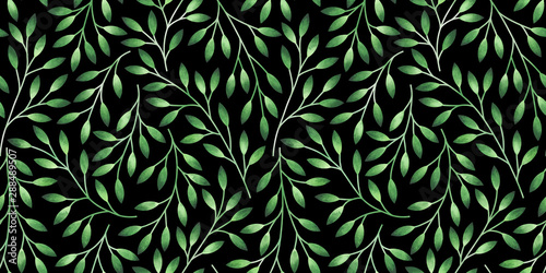 Seamless pattern with stylized leaves. Watercolor hand drawn illustration.