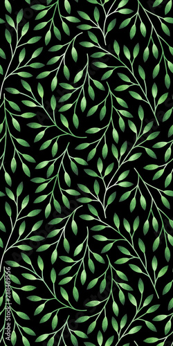 Seamless pattern with stylized leaves. Watercolor hand drawn illustration.