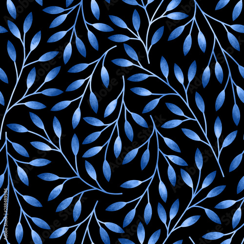 Seamless pattern with stylized leaves. Watercolor hand drawn illustration.