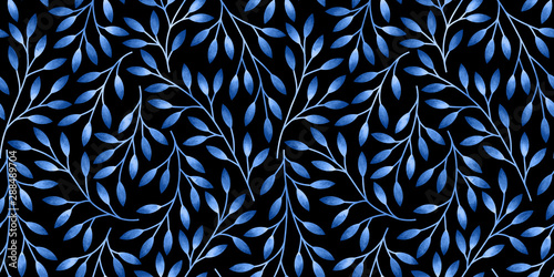 Seamless pattern with stylized leaves. Watercolor hand drawn illustration.