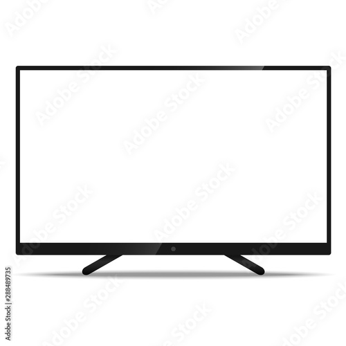 LCD TV Screen with resolution ultra HD 4k and 16:9 aspect ratio widescreen display with a blank screen realistic style icon for web design mockup isolated on white background.