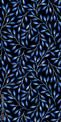 Seamless pattern with stylized leaves. Watercolor hand drawn illustration.