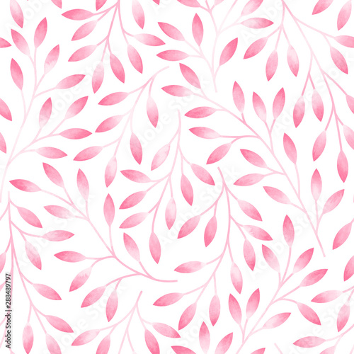 Seamless pattern with stylized leaves. Watercolor hand drawn illustration.