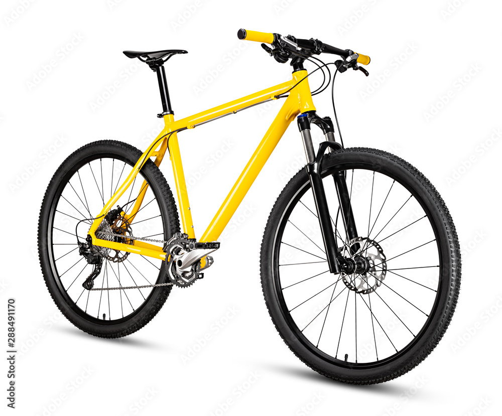 yellow black 29er mountainbike with thick offroad tyres. bicycle mtb cross country aluminum, cycling sport transport concept isolated white background Stock | Adobe Stock