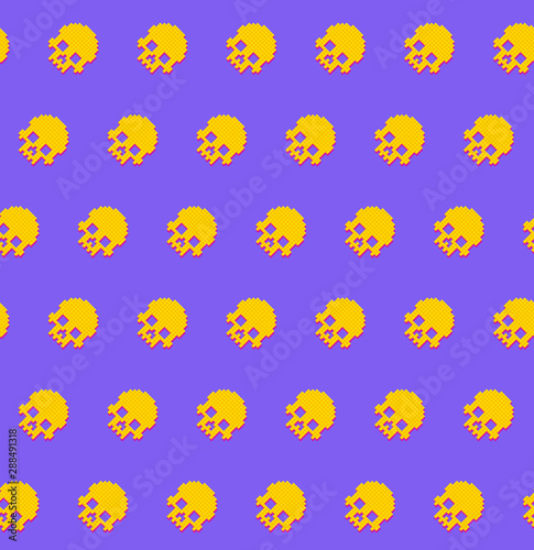 Human skulls seamless pattern 8bit retro style. 