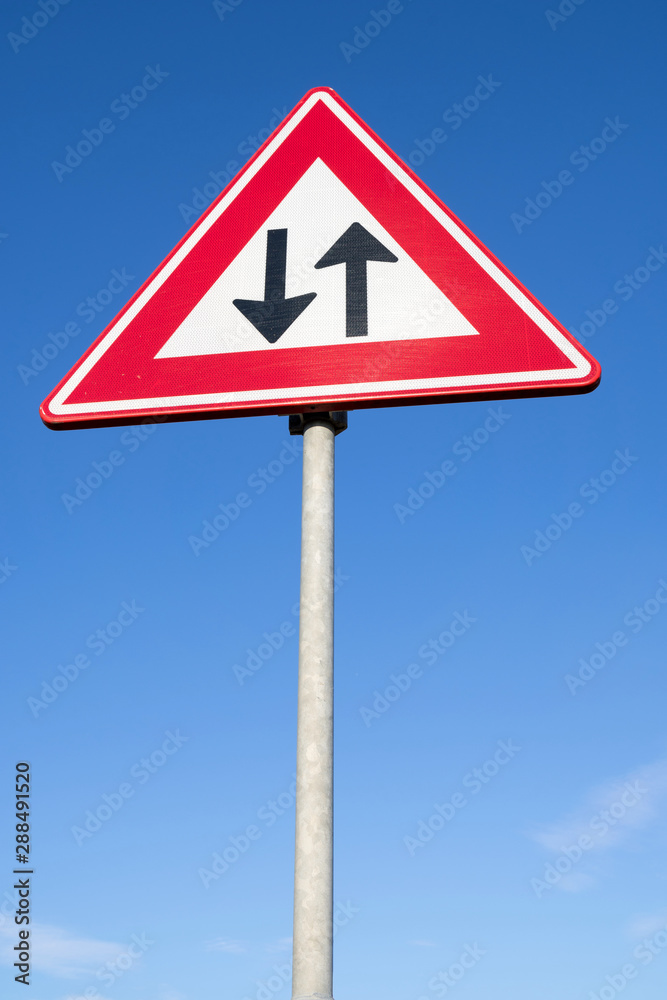 Dutch road sign: two-way traffic ahead Dutch road sign: two-way traffic ahead