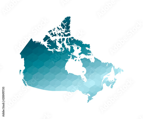 Vector isolated illustration icon with simplified blue silhouette of Canada map. Polygonal geometric style. White background