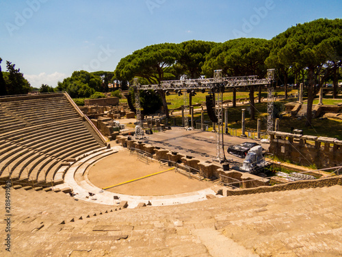Roman Theater, Ancient Archaeological site of Ostia Antica in Rome, Italy