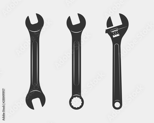 Tools vector wrench icon. Spanner logo design element. Key tool isolated on white background. photo