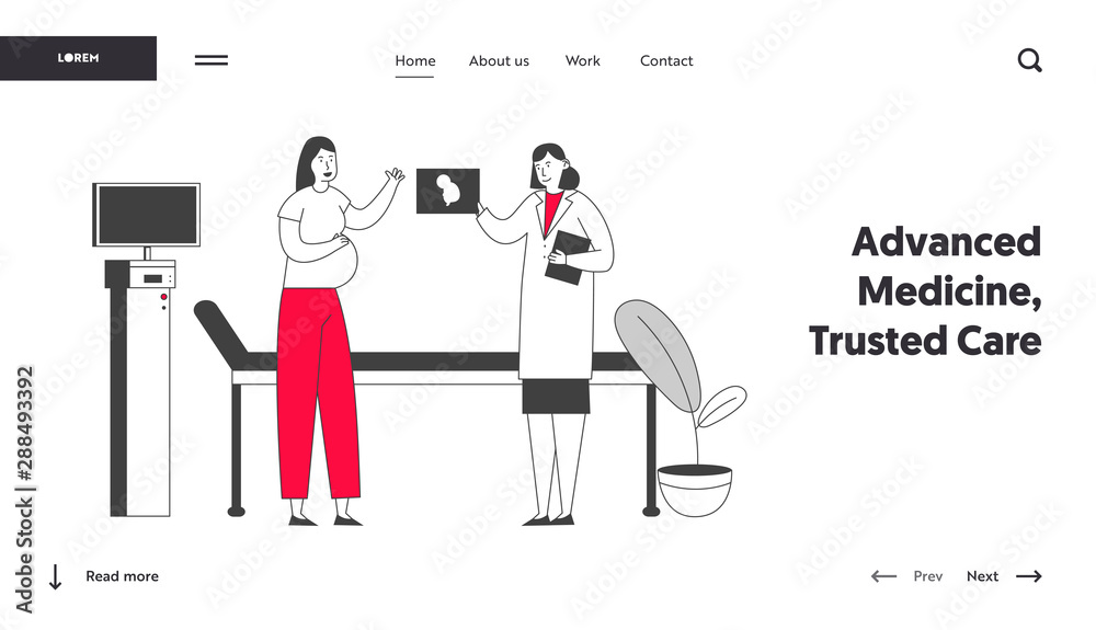 Fertility and Childbirth Website Landing Page. Pregnant Woman in Ultrasound Cabinet Watching Baby Picture. Doctor Show Fetus Image to Future Mother Web Page Banner. Cartoon Flat Vector Illustration Fertility and Childbirth Website Landing Page. Pregnant Woman in Ultrasound Cabinet Watching Baby Picture. Doctor Show Fetus Image to Future Mother Web Page Banner. Cartoon Flat Vector Illustration
