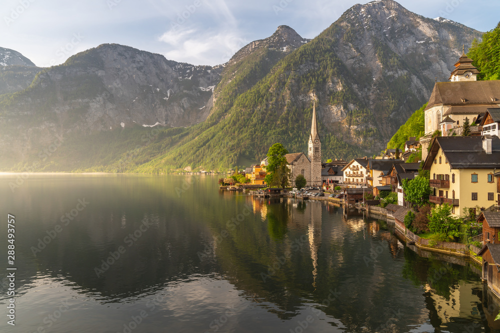 Hallstatt village on Hallstatter lake Hallstatt village on Hallstatter lake