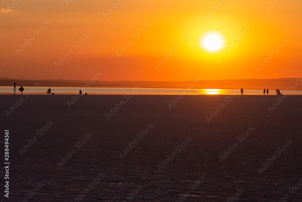 Salt lake Konya Turkey. A man watching far