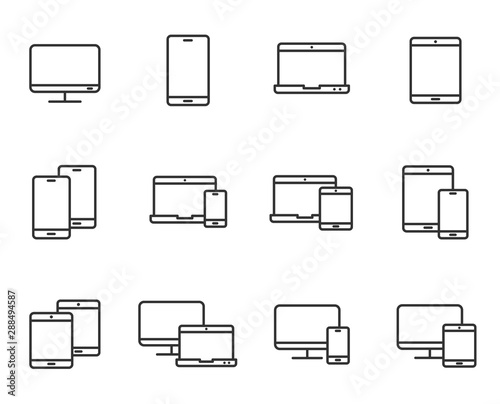 smart devices outline vector icons set isolated on white background. smart devices technology flat icons for web, mobile and ui design.