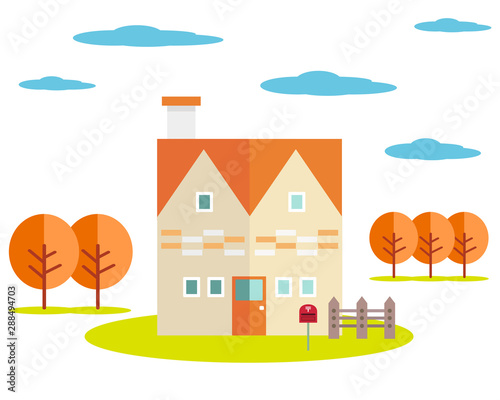 住宅 家 イラスト 一軒家 マイホーム 木 郵便 ポスト Stock Vector Adobe Stock