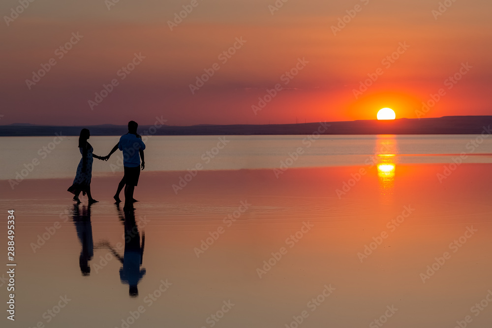 Salt lake Konya Turkey. A man watching far