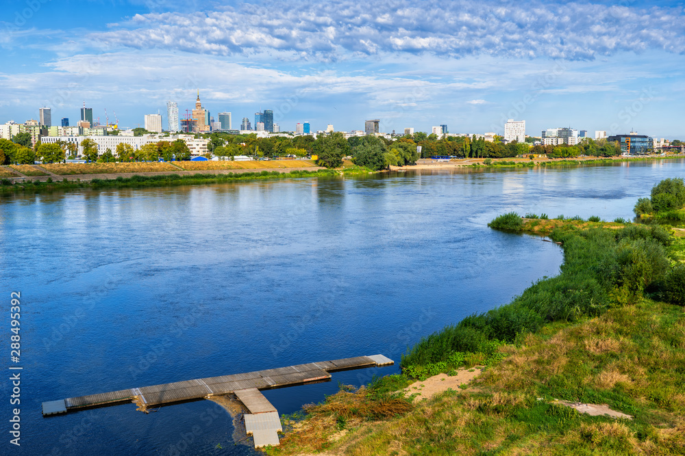 Vistula River and City Skyline of Warsaw