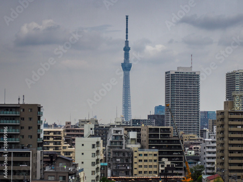 Tokyo Skytree rising high above surrounding buildings
