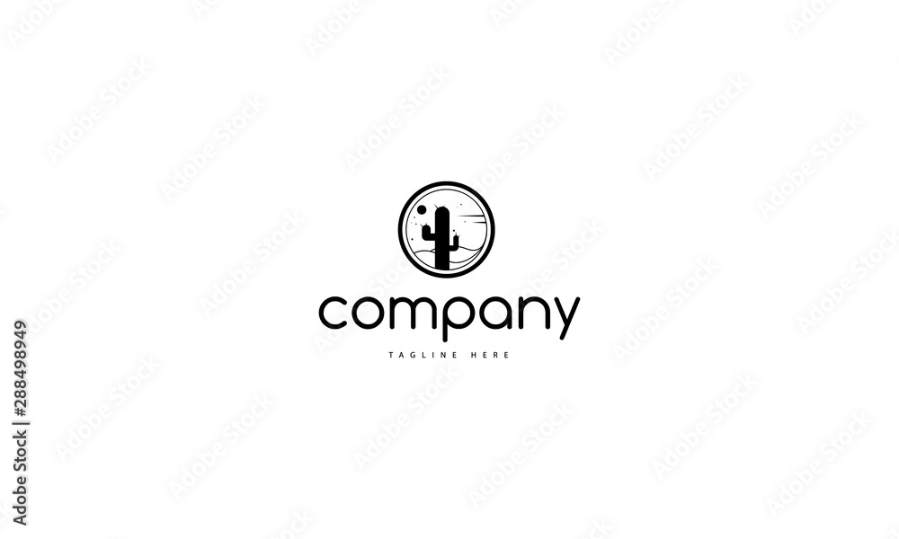 Vector logo with abstract image of a cactus on a desert background. Vector logo with abstract image of a cactus on a desert background.