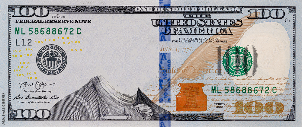 U.S. 100 dollar border with empty middle area - obrazy, fototapety, plakaty 