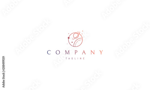 Vector color logo with abstract image of space and planets.