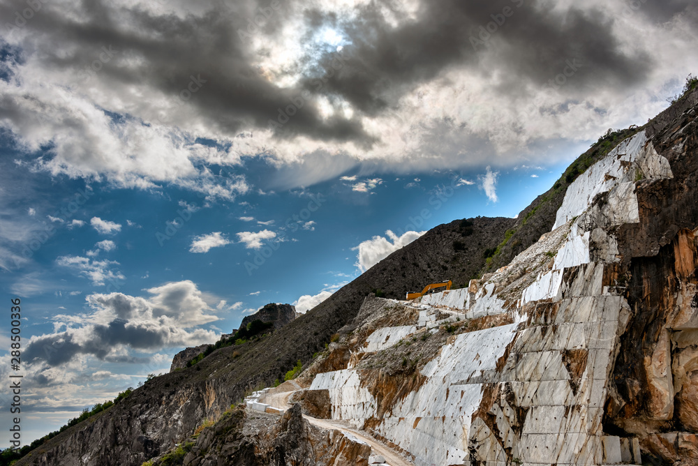 Marble quarry in Carrara, Italy, where Michelangelo got the stone for his sculptures. The dig cuts into the side of the mountain
