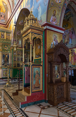 The interior of the Greek Orthodox Monastery of the Transfiguration located on Mount Tavor near Nazareth in Israel © svarshik