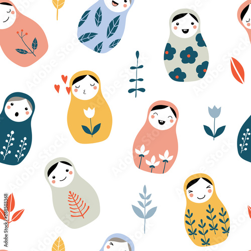 Nesting doll seamless pattern