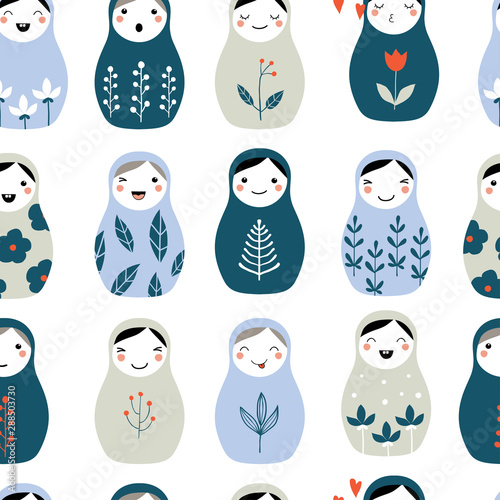 Nesting doll seamless pattern