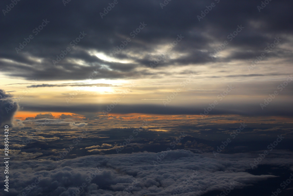 sunrise view from the window of an airplane