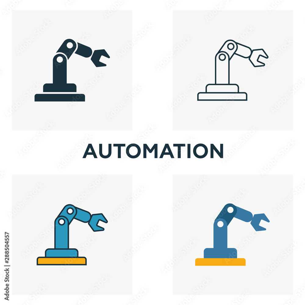 Automation icon set. Four elements in diferent styles from industry 4.0 ...