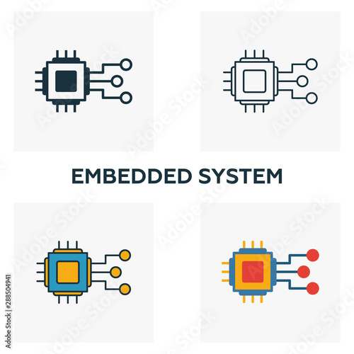 Embedded System icon set. Four elements in diferent styles from industry 4.0 icons collection. Creative embedded system icons filled, outline, colored and flat symbols
