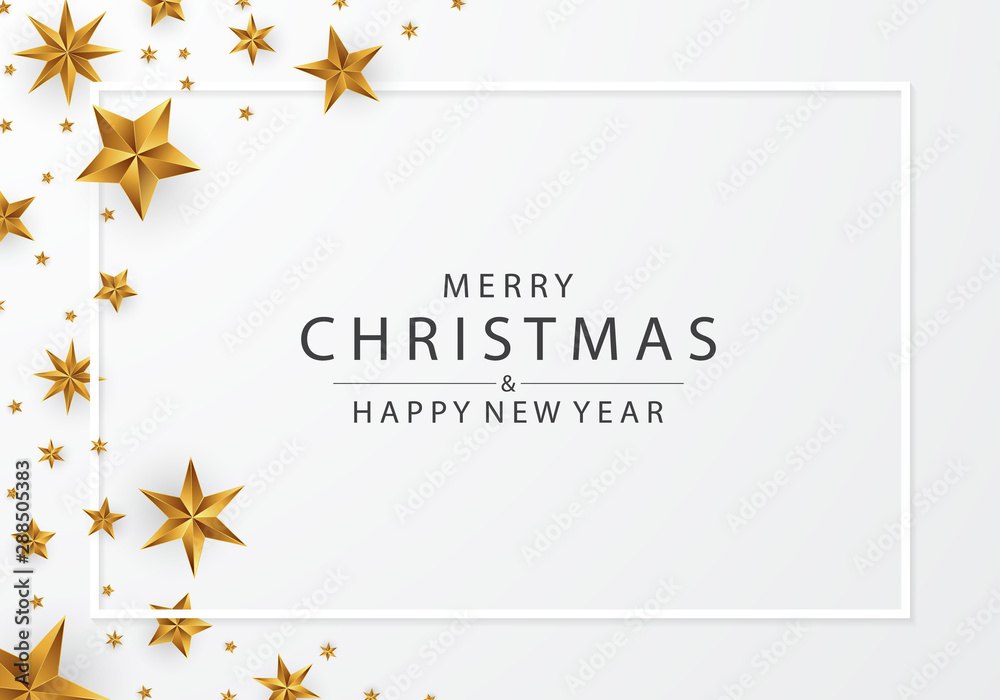 Merry christmas and happy new year Gold star background Vector ...