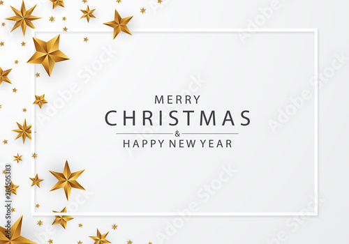 Merry christmas and happy new year Gold star background Vector illustration