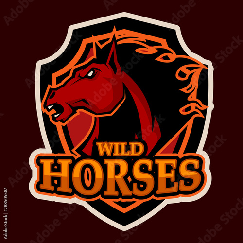 angry horse head mascot e-sports logo illustration cartoon style