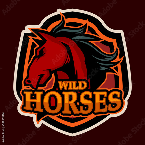 angry horse head mascot e-sports logo illustration cartoon style