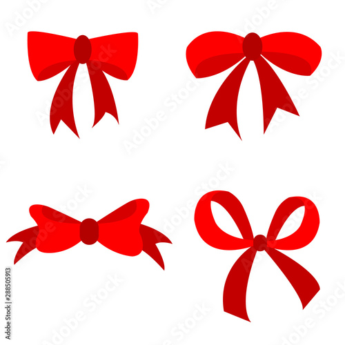 set of Red bow flat design isolated on white background