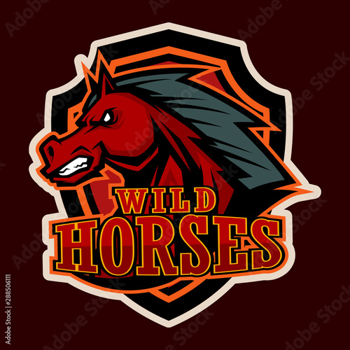 angry horse head mascot e-sports logo illustration cartoon style