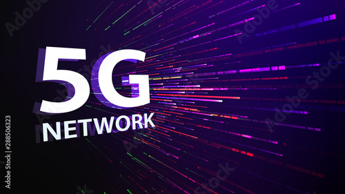 5G mobile network technology background. Internet of next generation. Neon futuristic wallpaper
