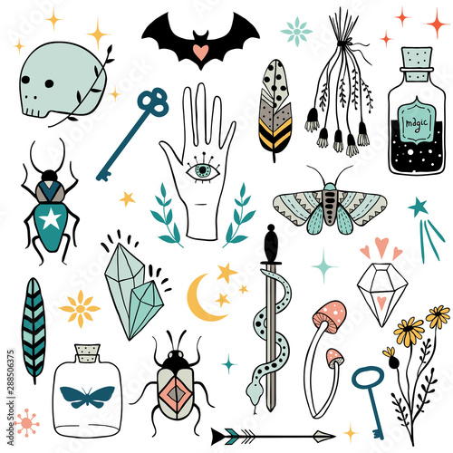 Vector witch magic design elements set