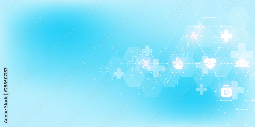 Abstract medical background with flat icons and symbols. Template design with concept and idea for healthcare technology, innovation medicine, health, science and research. Abstract medical background with flat icons and symbols. Template design with concept and idea for healthcare technology, innovation medicine, health, science and research.