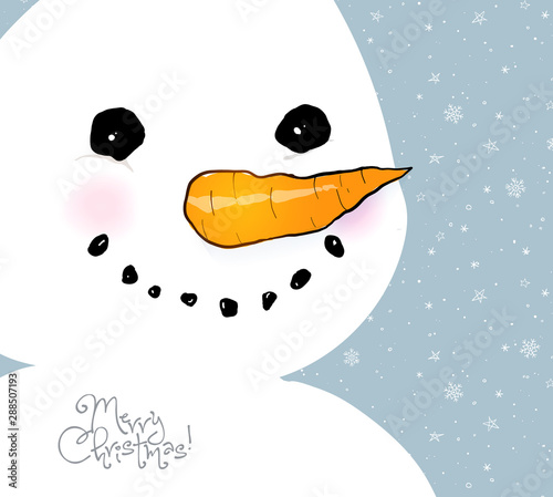 Greeting card with cute smiling snowman