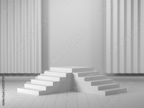 3d render image of abstract white color geometric cylinder podium background.minimalistic primitive shapes.shop display mockup for product.