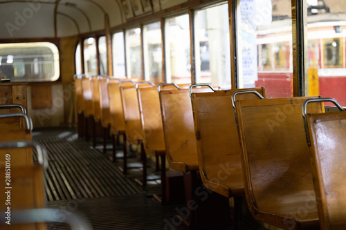 Wooden seats in an old tram © zerbob2