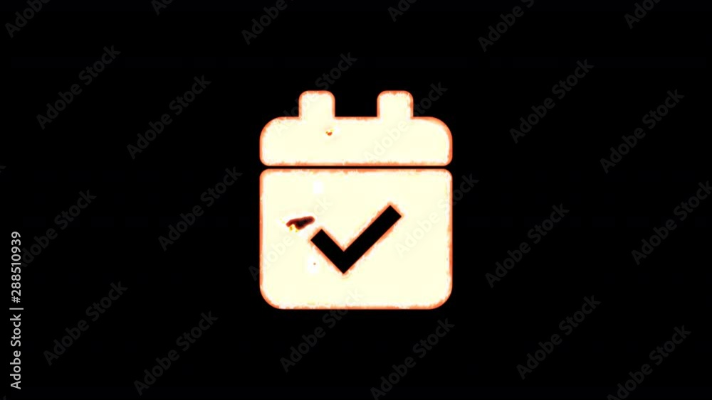 Symbol calendar check burns out of transparency, then burns again. Alpha channel Premultiplied - Matted with color black Symbol calendar check burns out of transparency, then burns again. Alpha channel Premultiplied - Matted with color black