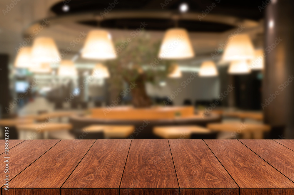 Wood table in blurry background of modern restaurant room or coffee shop  with empty copy space on the table for product display mockup. Interior  restaurant counter design concept. Stock Photo | Adobe